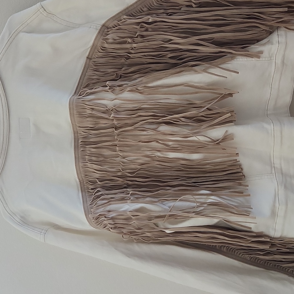 Judy Blue Cream Jean Jacket with Fringe Detail - Picture 6 of 7